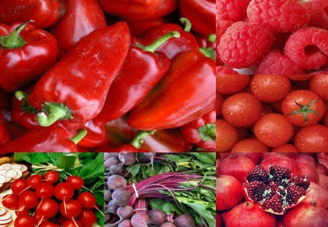 червоні овочі та фрукти